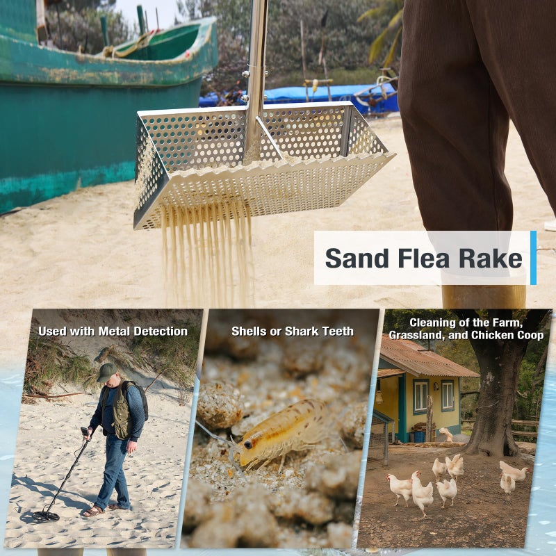 GADFISH Sand Flea Rake, Long Handle Sand Sifter for The Beach, Stainless Steel Shark Tooth Sifter Comes with A 16-Inch Wide Mesh Screen for Collecting Fleas, Shark Teeth, and Seashells - Image 5