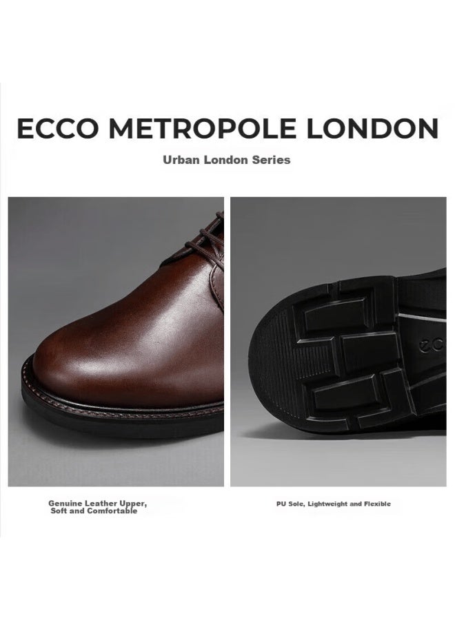 Ecco Casual Leather Shoes Men Business Formal Derby Shoes Urban London Series 525604 Cocoa Brown Size 41 Hl - Image 4