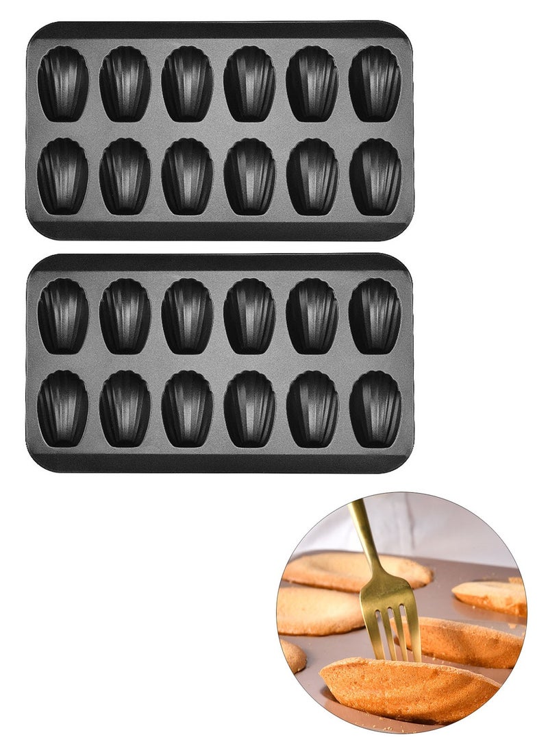2 Pack 12-Cavity Madeleine Pan Nonstick Shell Shape Baking Mold for Baking - Image 1