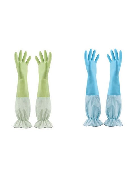 2 Pairs Reusable Dishwashing Cleaning Gloves with Latex Free, Long Cuff,Cotton Lining,Kitchen Gloves