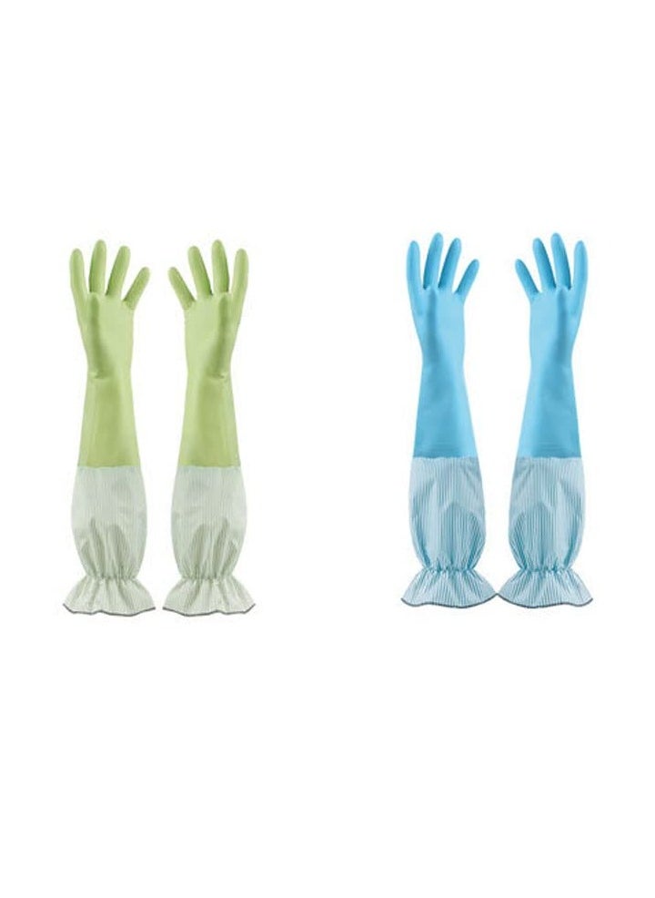TLAXCA 2 Pairs Reusable Dishwashing Cleaning Gloves with Latex Free, Long Cuff,Cotton Lining,Kitchen Gloves  - Image 1