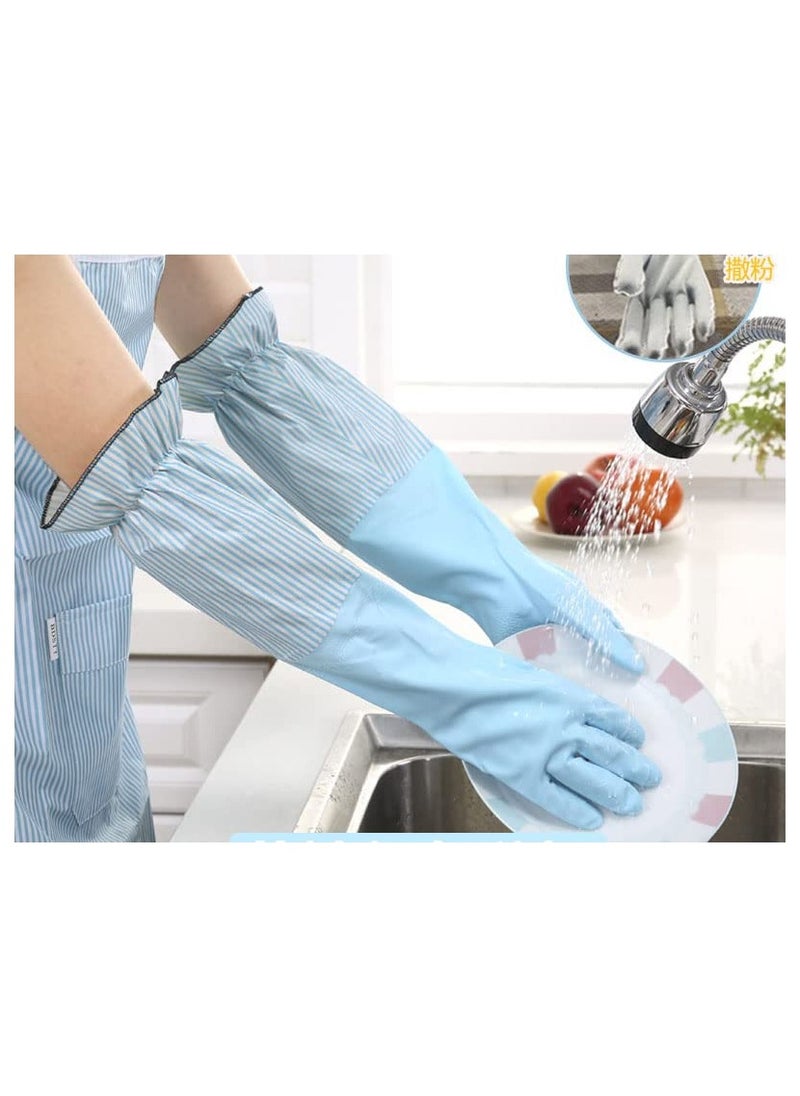 TLAXCA 2 Pairs Reusable Dishwashing Cleaning Gloves with Latex Free, Long Cuff,Cotton Lining,Kitchen Gloves  - Image 2