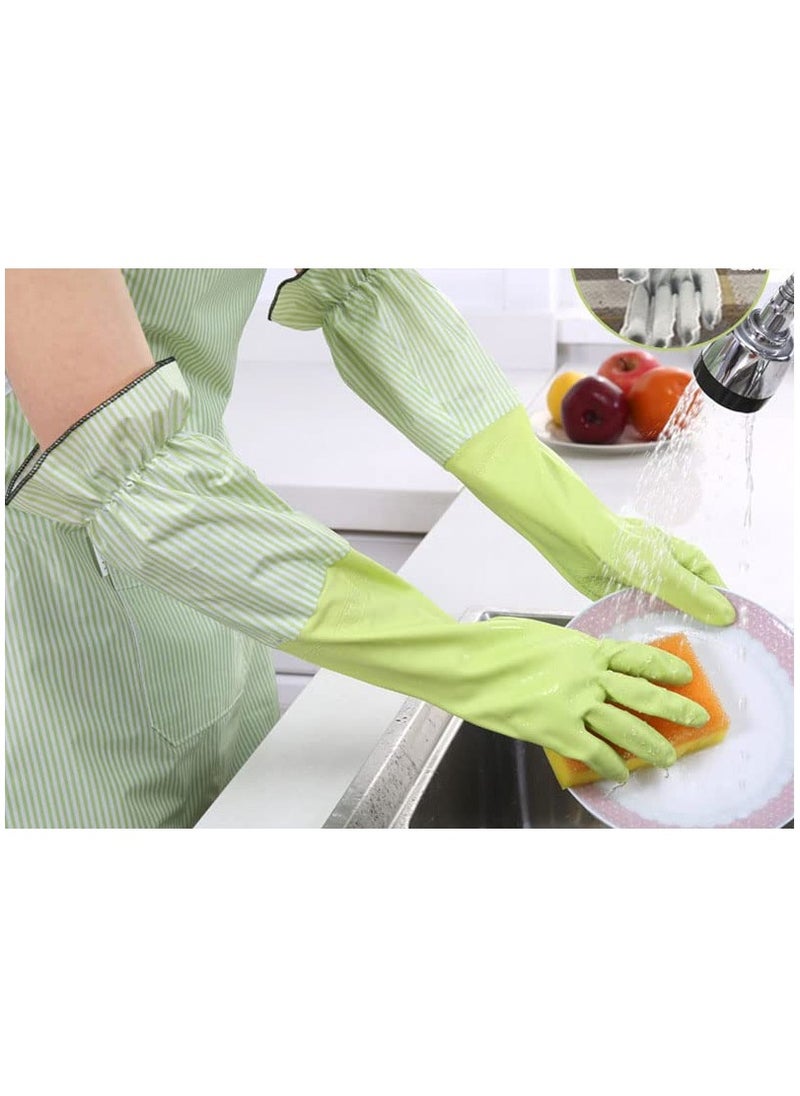 TLAXCA 2 Pairs Reusable Dishwashing Cleaning Gloves with Latex Free, Long Cuff,Cotton Lining,Kitchen Gloves  - Image 3