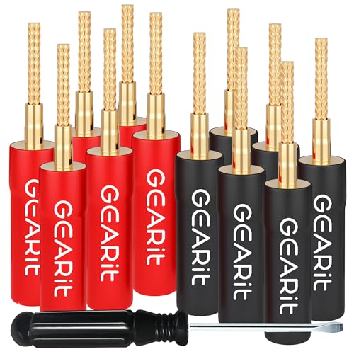 GEARit Flex Pin Banana Plugs for Speaker Wire (6 Pairs, 12 Pieces), Speaker Connector Pin Plug Type, 24K Gold Plated Insulated for Spring-Loaded Banana Jack Terminals (Support 12 AWG to 20 AWG Wires) - Image 1