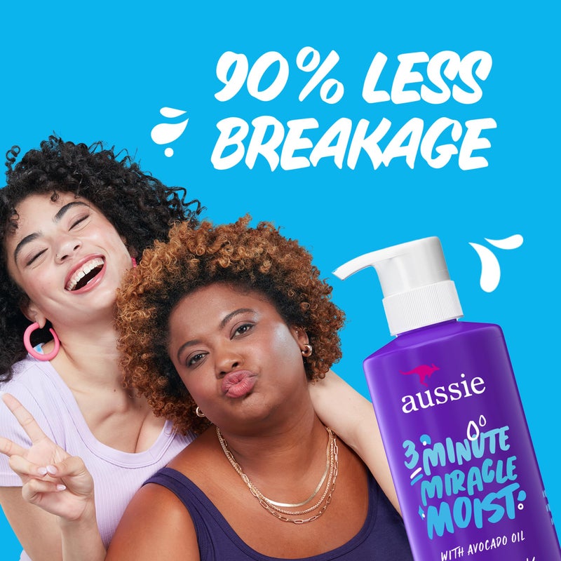 Aussie 3 Minute Miracle Moist Deep Conditioner for Dry Hair, Avocado & Jojoba Oil, Safe for Color Treated Hair, Nourishing Hydration, Silky Shine, Paraben-Free, 16 Fl Oz Each, Triple Pack - Image 4