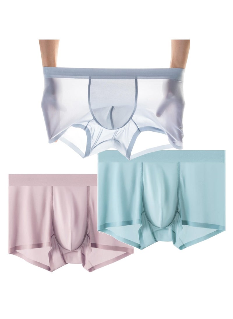 Zikra 3Pcs Men's Boxer Briefs Men's Underwear Ice Silk Boxer Brief Breathable Comfortable Cool Seamless Underwear Trunk Panties Mesh Underpants Transparent Stretch Ultra-thin Male Underpants XL - Image 1