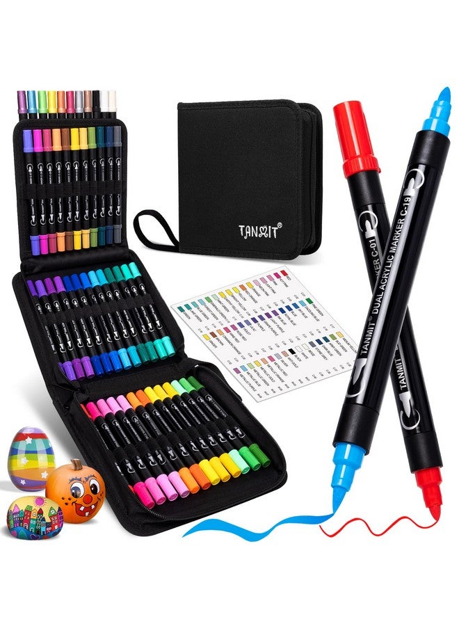 TANMIT 48 Colors Acrylic Paint Pens Dual Tip Acrylic Paint Markers With Brush Tip And Fine Tip Acrylic Pens For Rock Painting Wood Canvas Stone Glass Ceramic Diy Crafts Making Art Supplies - Image 1