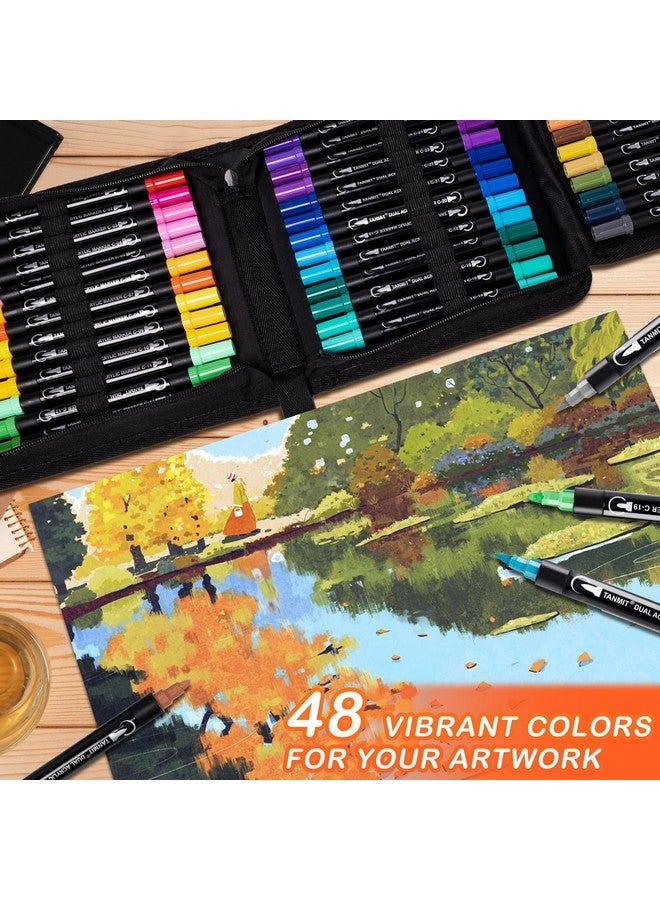 TANMIT 48 Colors Acrylic Paint Pens Dual Tip Acrylic Paint Markers With Brush Tip And Fine Tip Acrylic Pens For Rock Painting Wood Canvas Stone Glass Ceramic Diy Crafts Making Art Supplies - Image 3