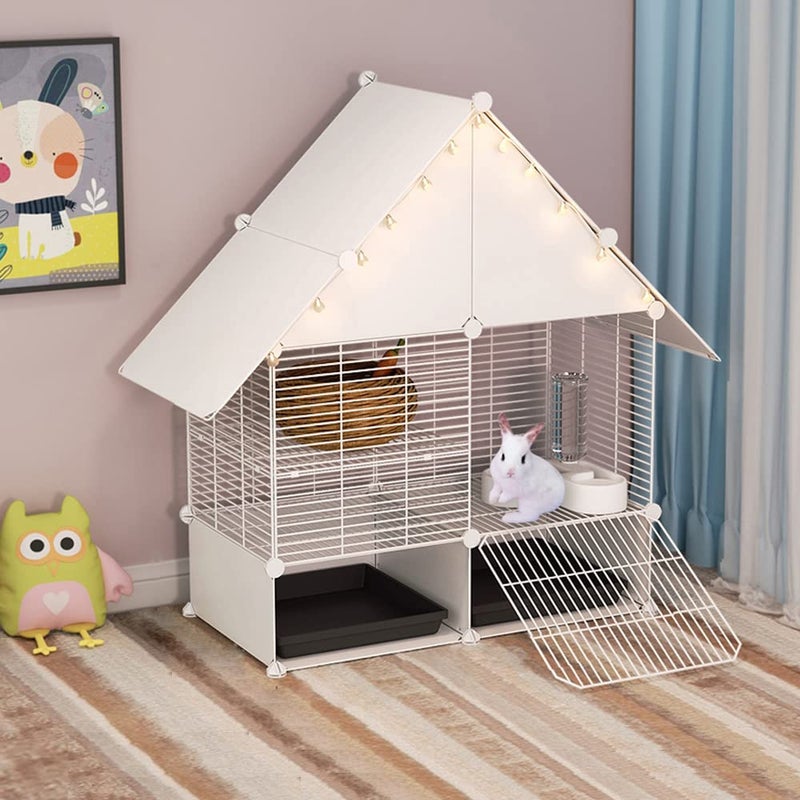 DuvinDD 2-Story Small Rabbit Cage Indoor Bunny Hutch with 2 Deep Pull-Out Trays and Urine Guard, Guinea Pig Cage Metal Wire Netting Villa, Small Animals House for Ferret, Chinchilla, Hedgehog - Image 1