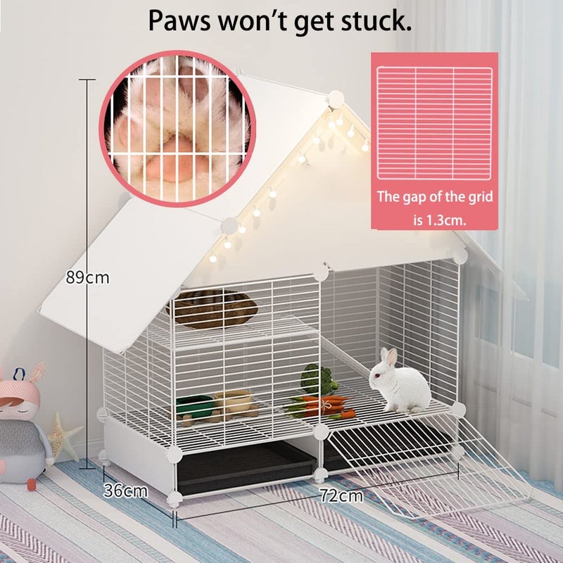 DuvinDD 2-Story Small Rabbit Cage Indoor Bunny Hutch with 2 Deep Pull-Out Trays and Urine Guard, Guinea Pig Cage Metal Wire Netting Villa, Small Animals House for Ferret, Chinchilla, Hedgehog - Image 4