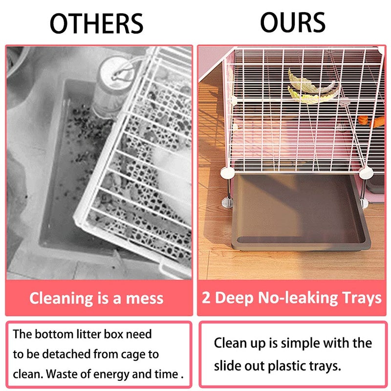 DuvinDD 2-Story Small Rabbit Cage Indoor Bunny Hutch with 2 Deep Pull-Out Trays and Urine Guard, Guinea Pig Cage Metal Wire Netting Villa, Small Animals House for Ferret, Chinchilla, Hedgehog - Image 5