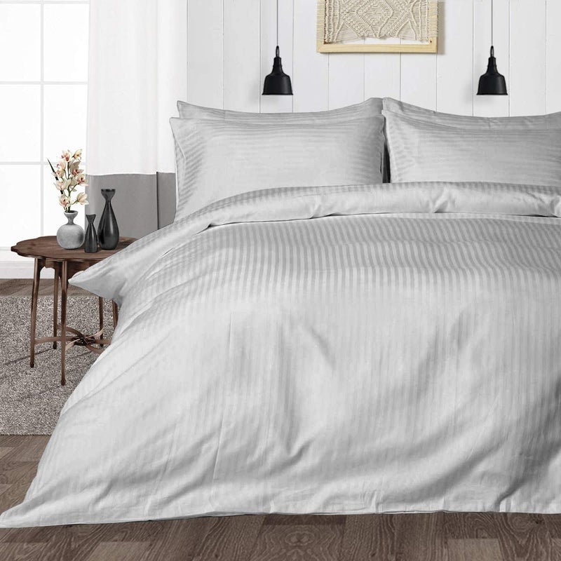 BALAJI EXPORT - 1000 Thread Count, 3 Piece Rajai/Duvet/Quilt Cover Set with Zipper, 100% Cotton - Duvet Cover and Pillow Cover, Luxury Duvet Cover Set-King Size Light Grey Stripe - Image 1