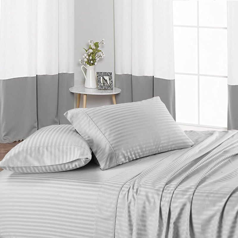 BALAJI EXPORT - 1000 Thread Count, 3 Piece Rajai/Duvet/Quilt Cover Set with Zipper, 100% Cotton - Duvet Cover and Pillow Cover, Luxury Duvet Cover Set-King Size Light Grey Stripe - Image 2