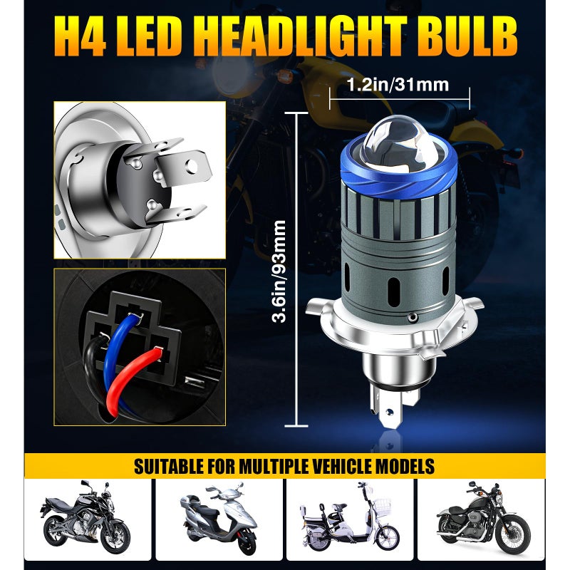 Suacopzar Universal H4/9003 LED Motorcycle Light Bulb Hi/Lo Beam, 300% Brighter, 6000K Cool White Motorcycle Bulbs, Plug and Play, H4 Led Headlight Compatible with Most Motorcycles - Image 2