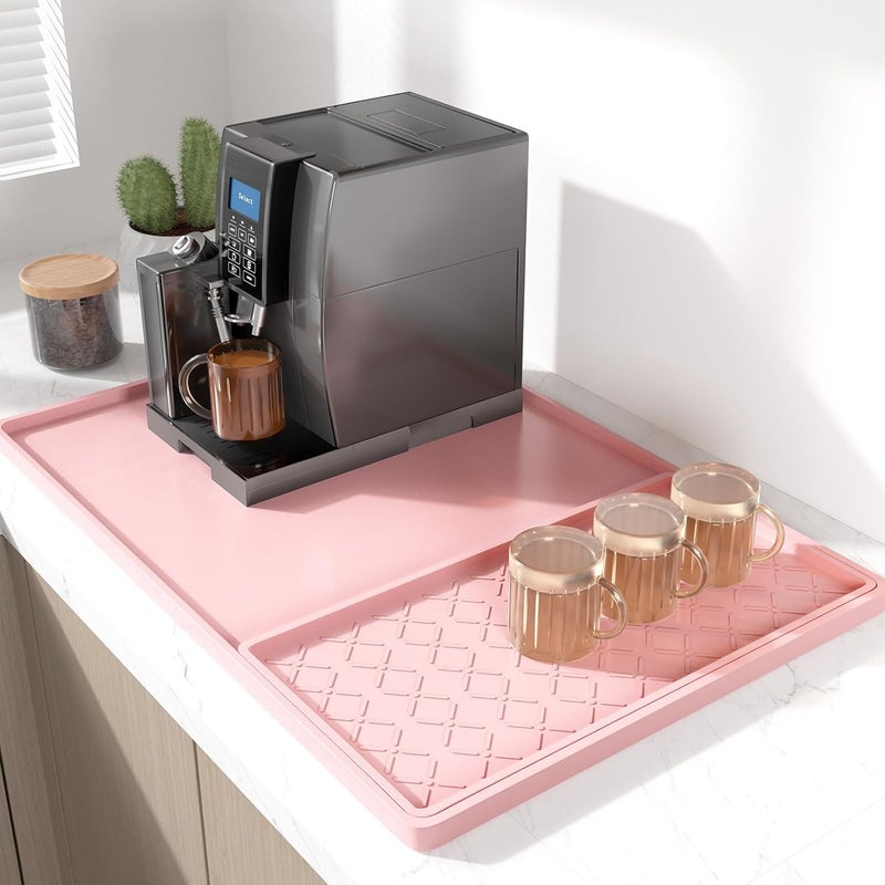 Rnivvi حصيرة قهوة من السيليكون من ، مقاس 16" x 24"، مقاومة للماء وذات حافة مرتفعة، مناسبة لملحقات محطة آلة الإسبريسو، وسادة لتجفيف الأطباق قابلة للفك ومقاومة للحرارة للعمل على طاولة المطبخ، لون وردي - Image 1