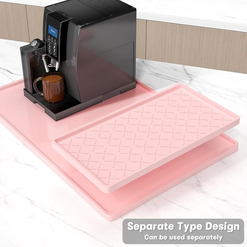 Rnivvi حصيرة قهوة من السيليكون من ، مقاس 16" x 24"، مقاومة للماء وذات حافة مرتفعة، مناسبة لملحقات محطة آلة الإسبريسو، وسادة لتجفيف الأطباق قابلة للفك ومقاومة للحرارة للعمل على طاولة المطبخ، لون وردي - Image 3