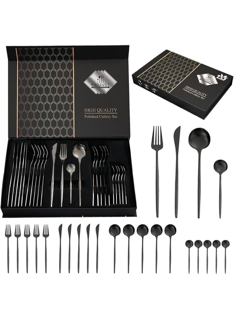 24-Piece Stainless Steel Matte Black Cutlery Set - Service for 6 - Image 5