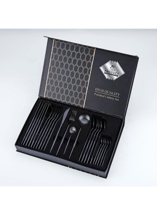 24-Piece Stainless Steel Matte Black Cutlery Set - Service for 6 - Image 4