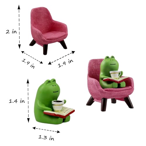 Refintural Miniature Frog Figurines - Funny Frog Sculpture for Shelf, Desk Decoration - Frog Desk Accessories - Perfect Cute Frog Gift for Frog Lovers(Pink Sofa) - Image 3