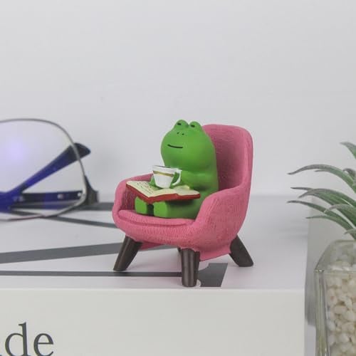 Refintural Miniature Frog Figurines - Funny Frog Sculpture for Shelf, Desk Decoration - Frog Desk Accessories - Perfect Cute Frog Gift for Frog Lovers(Pink Sofa) - Image 4
