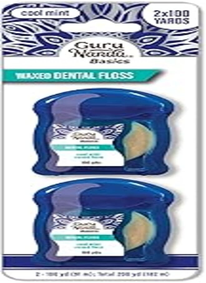 GuruNanda GuruNanda Waxed Dental Floss Tape - Smooth Glide for Sensitive Gums and Teeth - Cool Mint Flavor - 2x100 Yards - Pack of 2 