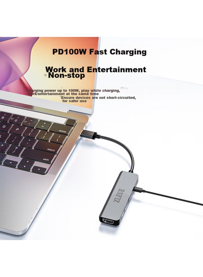 Zleue Type-c Expansion Dock, Usb Hub, Usb Adapter, Hdmi Converter, 4k Hd Screen Mirroring, Pd Fast Charging, Suitable For Smartphones, Tablets, And Computers, E108a - Image 4