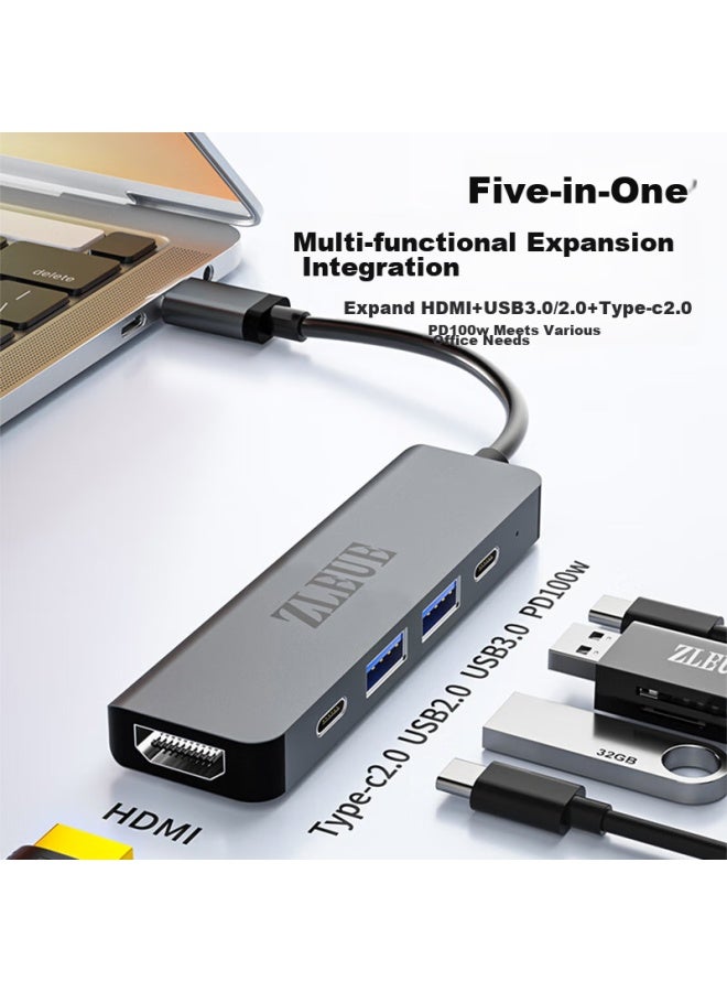 Zleue Type-c Expansion Dock, Usb Hub, Usb Adapter, Hdmi Converter, 4k Hd Screen Mirroring, Pd Fast Charging, Suitable For Smartphones, Tablets, And Computers, E108a - Image 1
