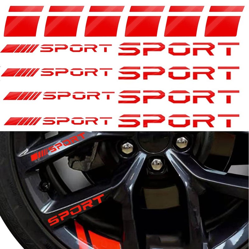 Pincuttee 14pcs Car Decal Stickers,Wheel Rim Decal Sticker,Sport Logo Reflective Stickers,Sport Emblem Car Rear Bumper Sticker,Rear Mirror Decals for All Vehicles(Red,14PCS) - Image 1