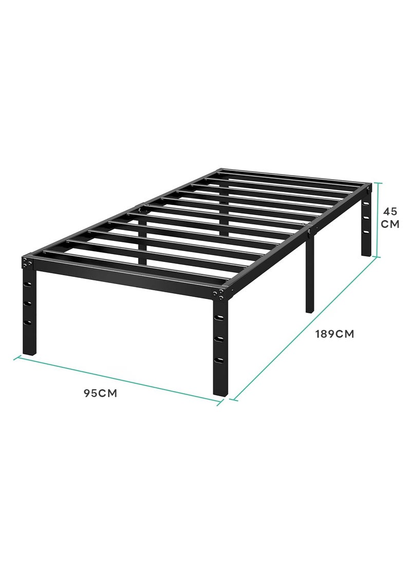 Metal Platform Bed Frame, No Box Spring Required, Single Bed, With Heavy Duty Strong Support Slats, Easy to Assemble, Black 95*189*45CM