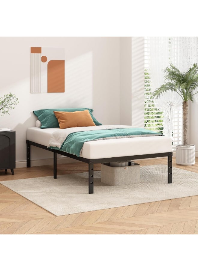 Metal Platform Bed Frame, No Box Spring Required, Single Bed, With Heavy Duty Strong Support Slats, Easy to Assemble, Black 95*189*45CM