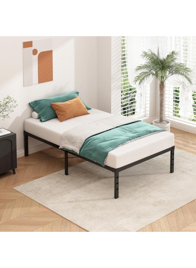 Sharpdo Metal Platform Bed Frame, No Box Spring Required, Single Bed, With Heavy Duty Strong Support Slats, Easy to Assemble, Black 95*189*45CM  - Image 1