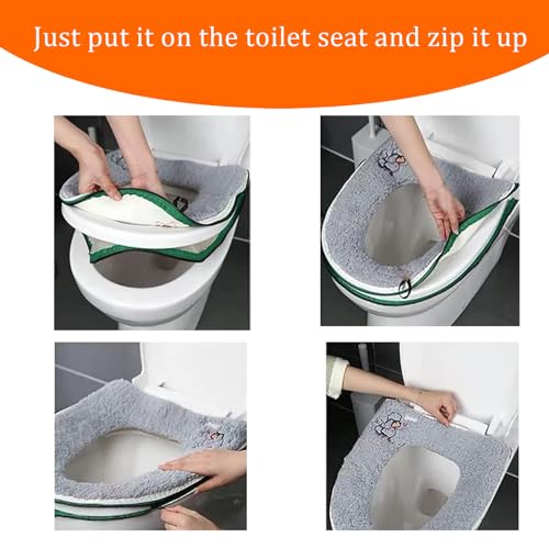 HICYOO Toilet Seat Warmer Cover & Toilet Lid Cover Grey Toilet Seat Covers for Bathroom with Zipper Handle Plush Thicker Washable - Image 5