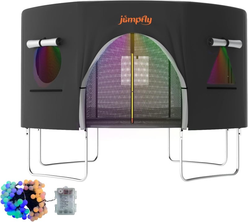 jumpfly 12FT Trampoline Tent for Kids,Fit for 8 Straight Poles Round Trampoline,Trampoline Shade Cover with LED Light,Outdoor Trampoline Accessories Canopy,Sunscreen Clubhouse,Anti-Tear,Camping,Black - Image 1