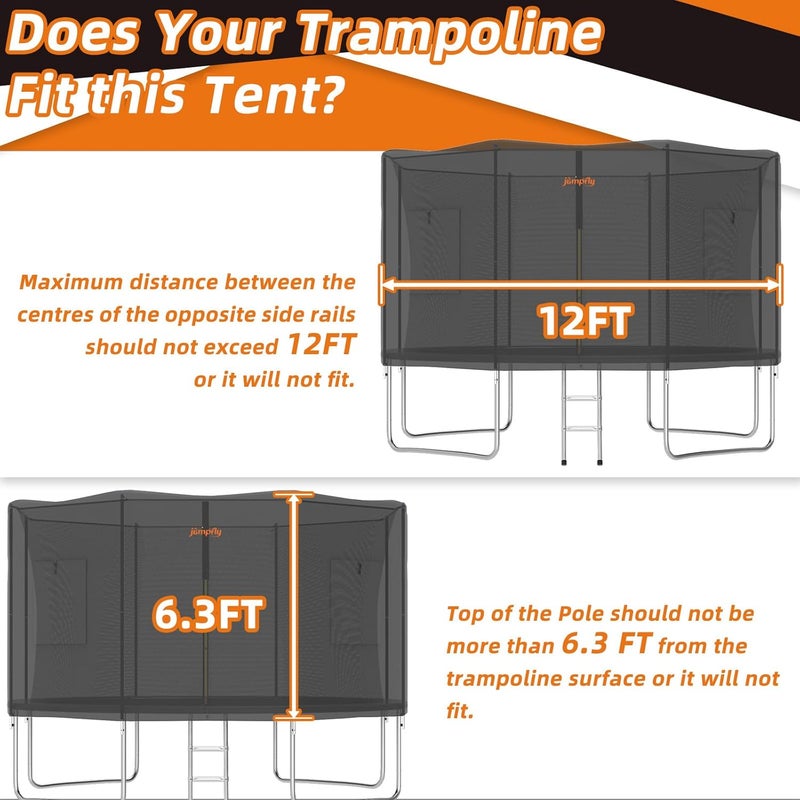 jumpfly 12FT Trampoline Tent for Kids,Fit for 8 Straight Poles Round Trampoline,Trampoline Shade Cover with LED Light,Outdoor Trampoline Accessories Canopy,Sunscreen Clubhouse,Anti-Tear,Camping,Black - Image 2