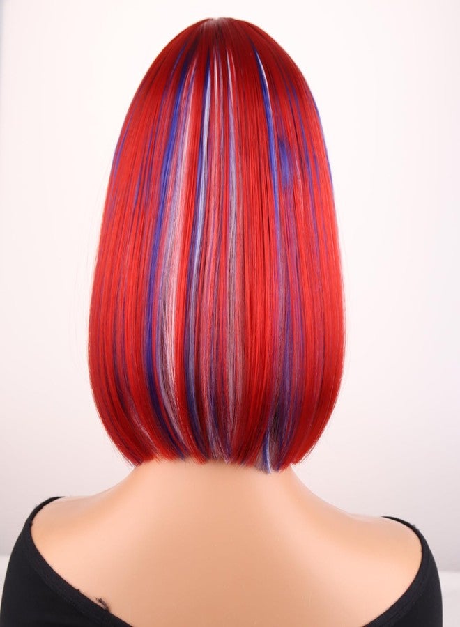 MAGQOO Red Blue White Wig for Women Girls 4th of July Bob Wig Short Straight Red White Blue Wigs with Bangs Flag Colored Hair Fourth of July Party Wigs - Image 4