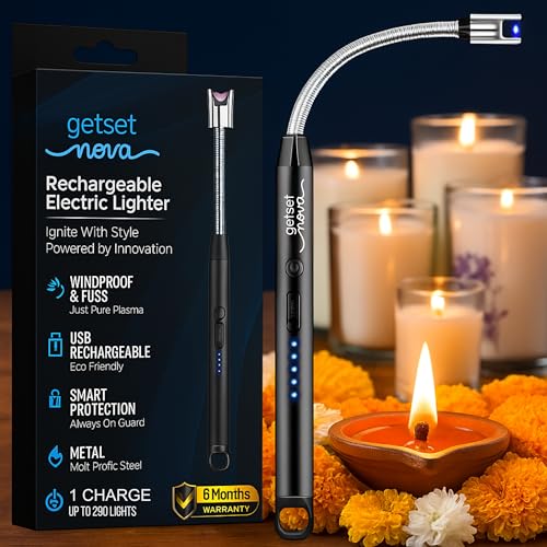 getsetnova Rechargeable Lighter Gas Lighter for Kitchen Candle Electric Lightr Rechargeable Lighr for Gas Stove & Kitchen Lighr for Candles Arc Lighr - Melt Proof Head 1 Year Warranty - Image 1
