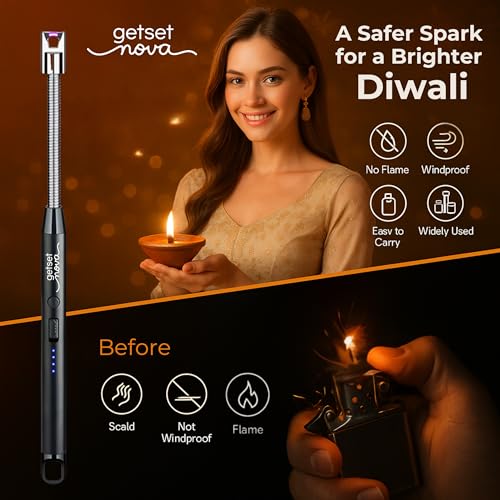 getsetnova Rechargeable Lighter Gas Lighter for Kitchen Candle Electric Lightr Rechargeable Lighr for Gas Stove & Kitchen Lighr for Candles Arc Lighr - Melt Proof Head 1 Year Warranty - Image 4