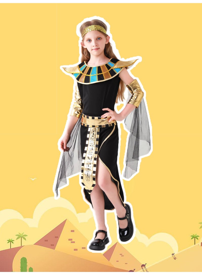 Halloween Kids' Egyptian Queen & Pharaoh Costume - Black Tulle Skirt Ancient Egyptian Cleopatra Cosplay Outfit for Carnival & Theme Parties (Size 140) - Image 4