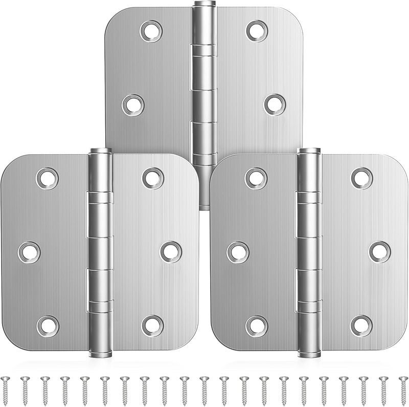 Kolet Ball Bearing Door Hinges, 3.5 Inches Door Hinges, 5/8'' Radius Corner Heavy Duty Stainless Steel Hinges, Smooth and Quiet, Non Removable Pin, Brushed Nickel, 3 Pack - Image 1