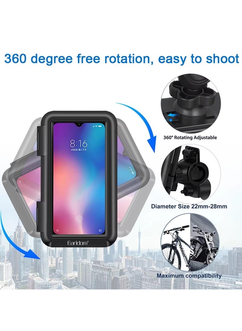 Earldom EH139 360° Rotation Motorcycle Bracket – Universal Waterproof Phone Holder for Motorcycles, Adjustable Handlebar Mount, Touchscreen-Compatible, One-Handed Operation, Fits Smartphones Up to 6.8 Inches – Black  - Image 3