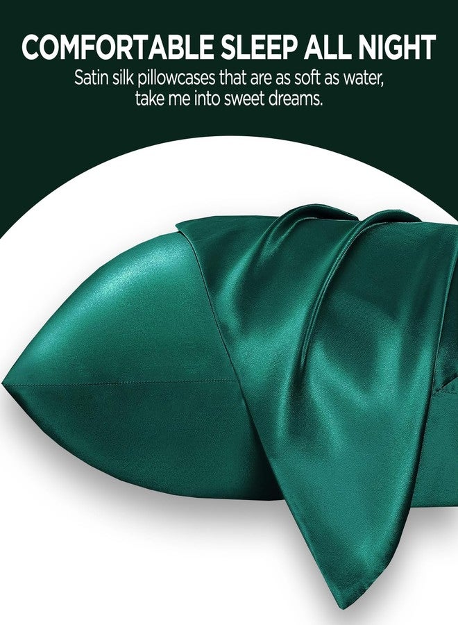 تي إس إس بلس طقم أغطية وسائد TSSPLUS كينج مكون من قطعتين، أغطية وسائد خضراء، غطاء وسادة من حرير الساتان، غطاء وسادة من الساتان، فائق النعومة والراحة، مضاد لحب الشباب والتجاعيد، ديكور غرفة، هدايا للنساء والرجال (كينج، أخضر داكن - قطعتان) - Image 3