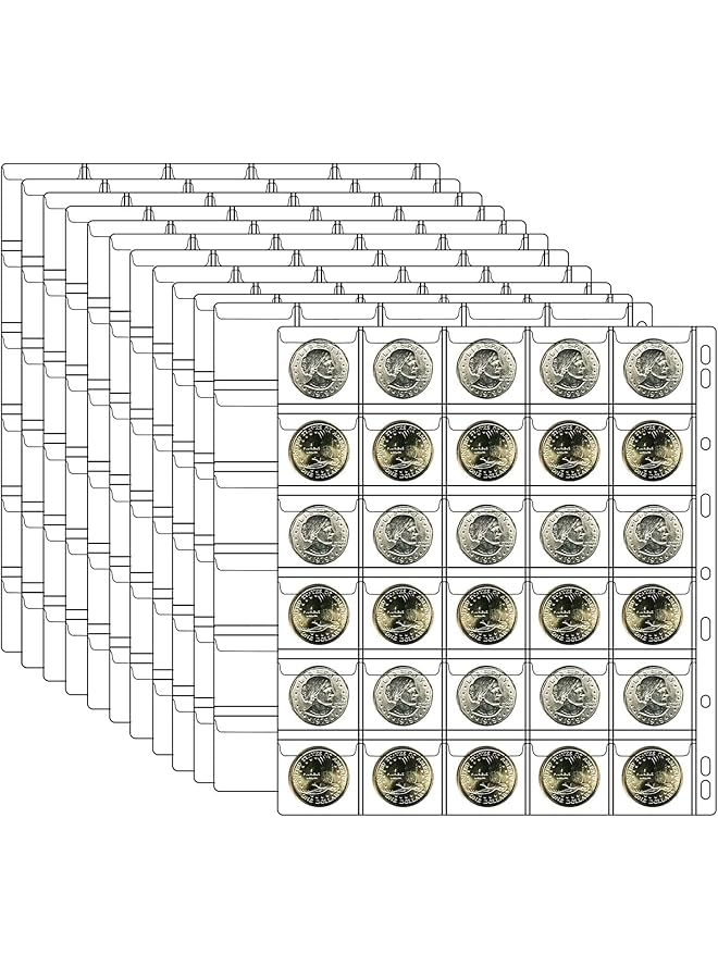 erorex Coin Collection Pages 10 Sheets Clear 30 Pocket Coin Sleeves Binder Inserts Coin Pocket Pages Collecting Sleeves For Most Coin Collection Holder Book Album - Image 1