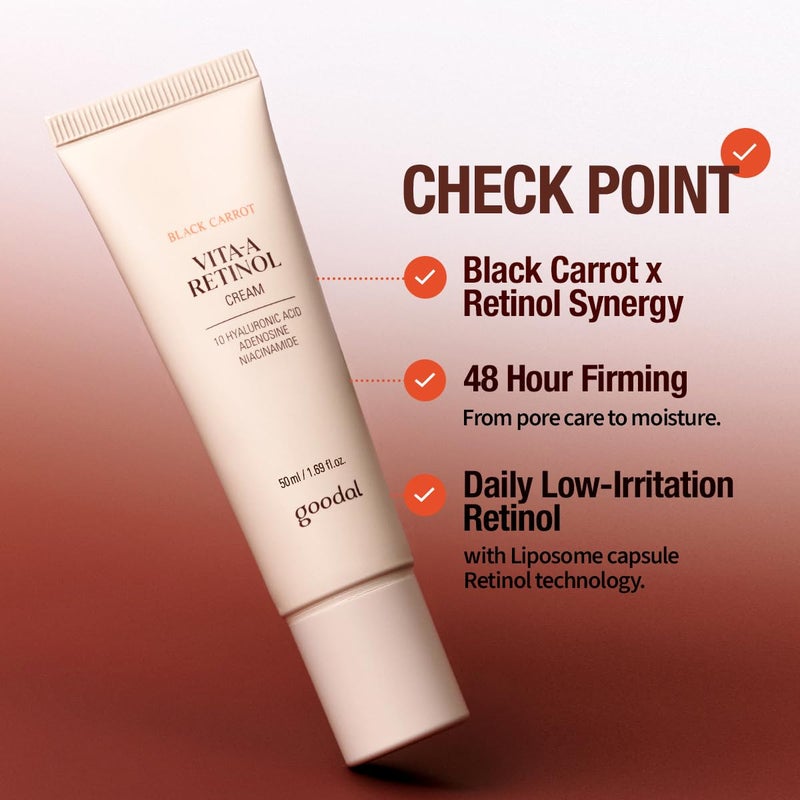 GOODAL Black Carrot Retinol Cream 1.69 fl.oz (50ml) â€“ Beginner Friendly Korean Skin Care Moisturizer with Retinol, Niacinamide, Pore minimizer â€“ 48H Lasting Hydration, Anti-Aging, Daily Cream - Image 4