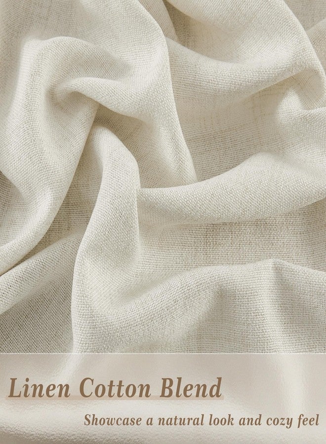 DUKIYO Natural Cream Linen Curtains 98 Inches Long for Living Room 2 Panels Farmhouse Boho Rod Pocket Belt Tape with Hooks Semi Sheer Drapes Light Filtering Curtain 98 Inch Length for Bedroom Nursery - Image 3