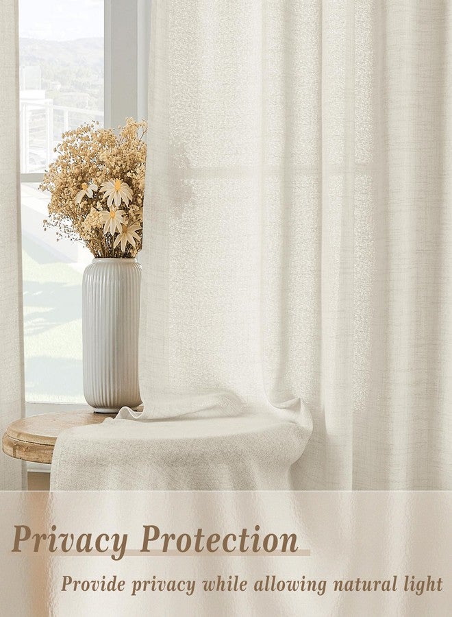 DUKIYO Natural Cream Linen Curtains 98 Inches Long for Living Room 2 Panels Farmhouse Boho Rod Pocket Belt Tape with Hooks Semi Sheer Drapes Light Filtering Curtain 98 Inch Length for Bedroom Nursery - Image 4