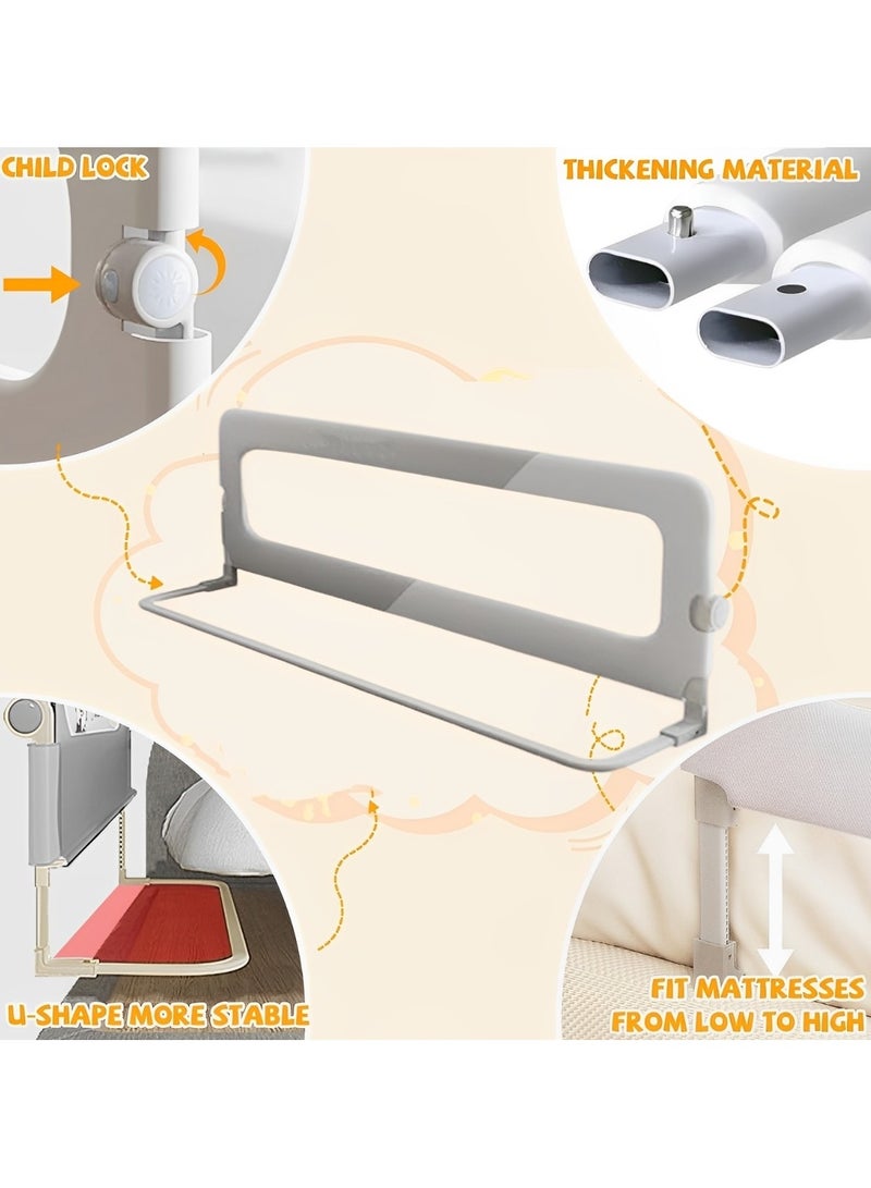 بيوينتي حاجز سرير للرضع وحاجز للسرير للأطفال وحاجز للحماية وسياج حماية للسرير وحواجز للأطفال وأدوات حماية قابلة للطي وقابلة لتعديل الارتفاع وحاجز واقي للسرير (1.8 م رمادي) - Image 5