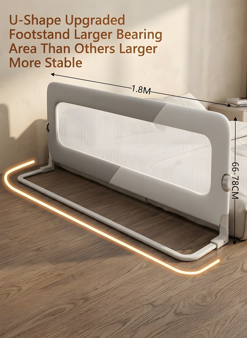 بيوينتي حاجز سرير للرضع وحاجز للسرير للأطفال وحاجز للحماية وسياج حماية للسرير وحواجز للأطفال وأدوات حماية قابلة للطي وقابلة لتعديل الارتفاع وحاجز واقي للسرير (1.8 م رمادي) - Image 2