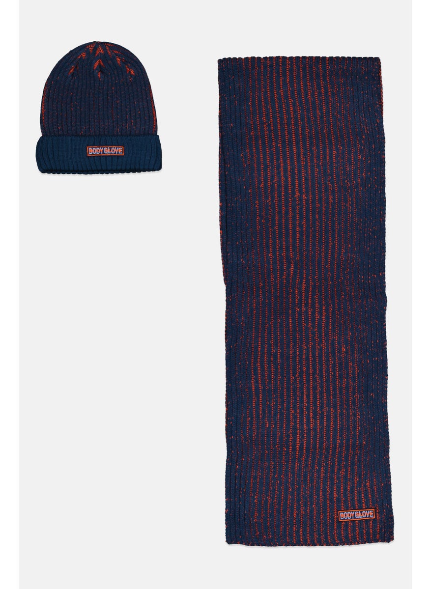 Body Glove Women Contrast Rib Hat Scarves Sets 170 L x 25 H cm, Navy Combo  - Image 2