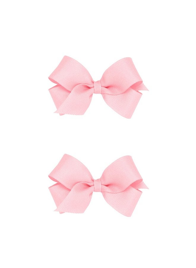 Wee Ones Girls 2 Pack Grosgrain Hair Bows with Plain Wrap Centre on a Wee Stay No Slip Clip, Mini, Light Pink - Image 1