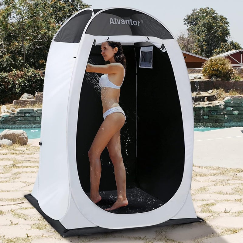 AlvantorÂ® Shower Tent Pop Up Changing Room Outdoor Shower Enclosure Pop Up Privacy Shelter Toilet Tent Camping Dressing Portable Shelter Teflon Coating Fabric 4â€™x4â€™x7' Patent Pending, White - Image 1
